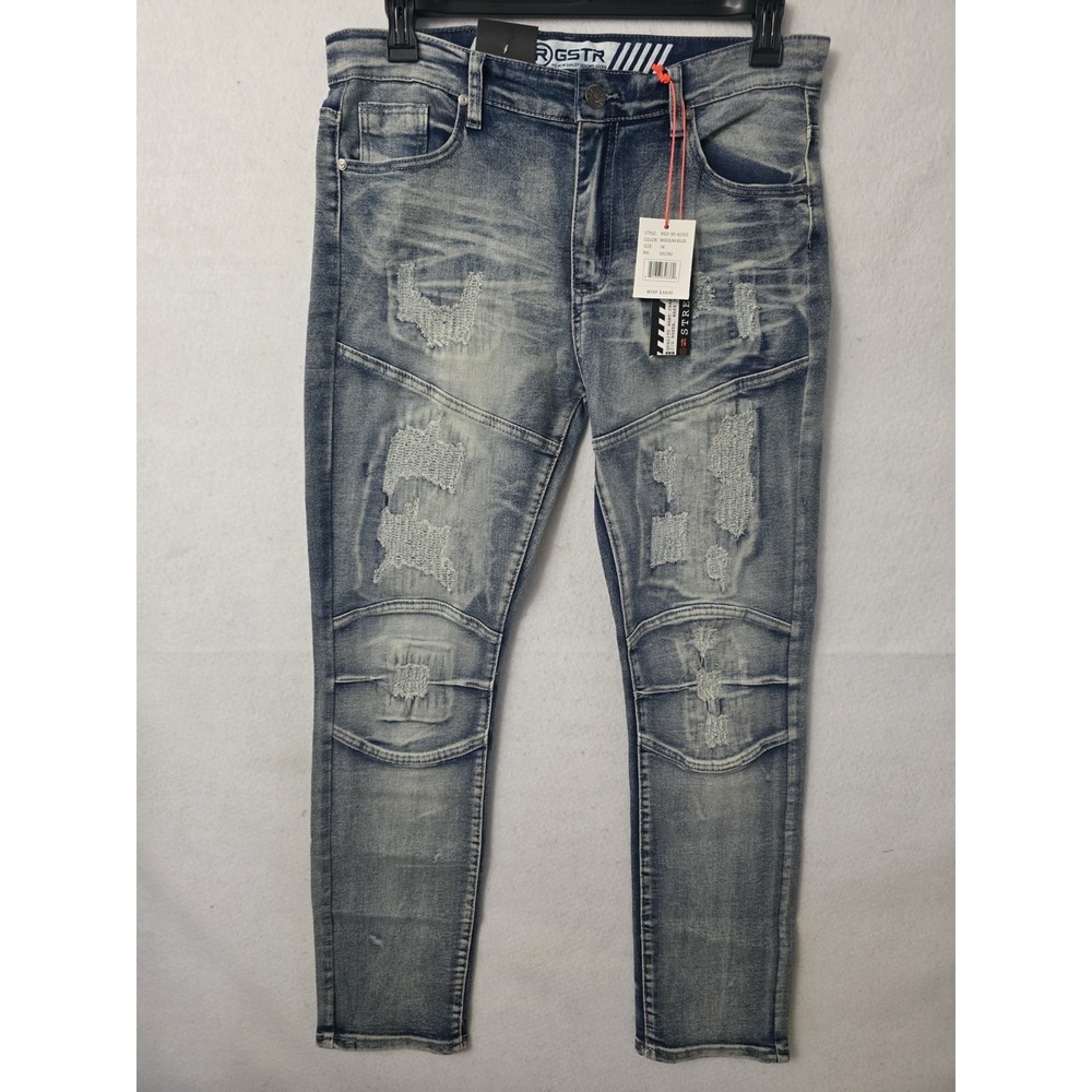 RGSTR men's slim fit  Medium Blue distressed denim jeans  Size 34x30